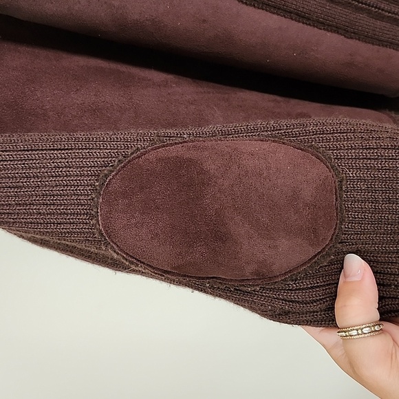 Style & Co brown wool blend full zip faux suede sweater fall staple ribbed Large - Picture 5 of 7